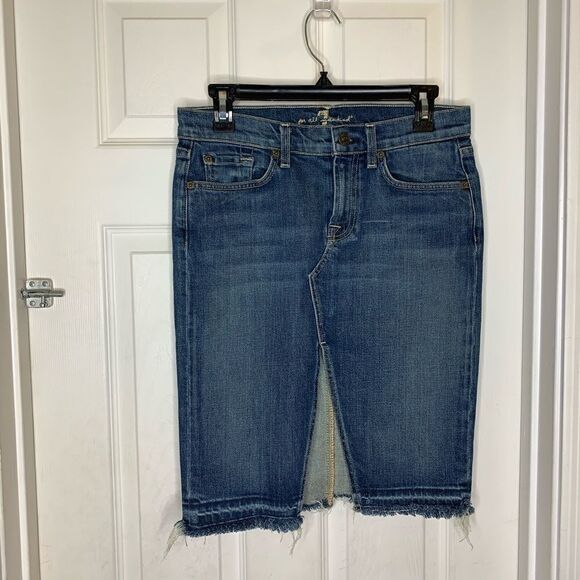 7 for all mankind Roxy Jean Skirt Front Slit - Picture 1 of 7